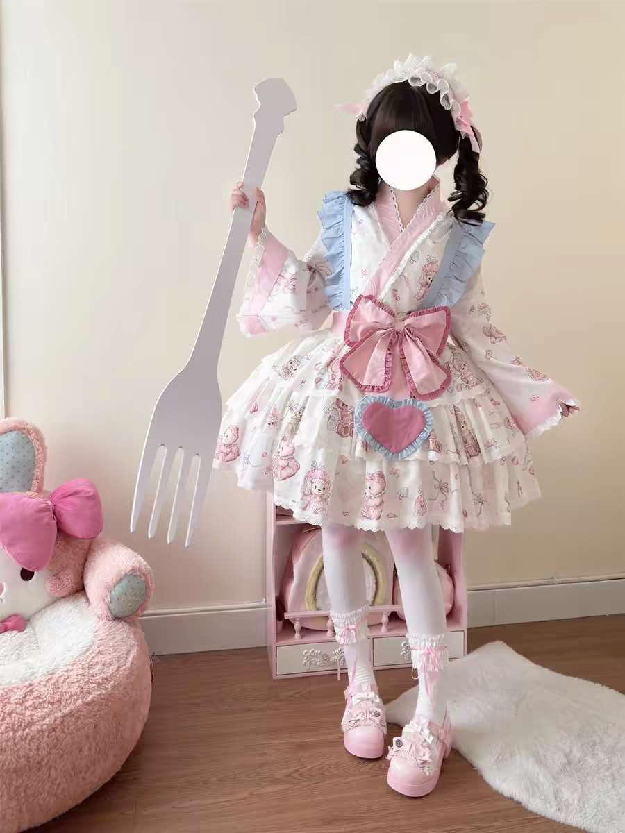 🍓🍰 "Sweet Sakura Picnic" – Kimono Lolita Dress 🍰🍓