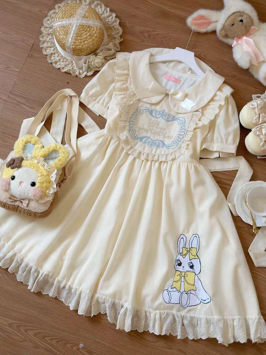 🐇🌼 “Honey Bunny Picnic” – Casual Sweet Lolita Dress 🌼🐇