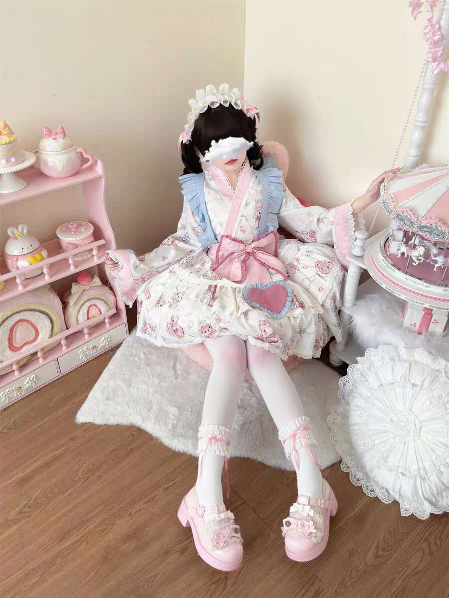 🍓🍰 "Sweet Sakura Picnic" – Kimono Lolita Dress 🍰🍓