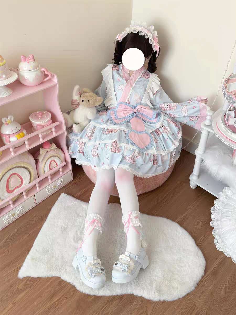 🍓🍰 "Sweet Sakura Picnic" – Kimono Lolita Dress 🍰🍓