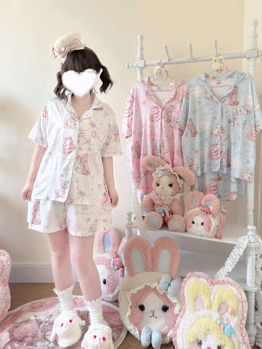 🌙🧸 "Snuggle Parade" – Kawaii Pajama Set 🧸🌙