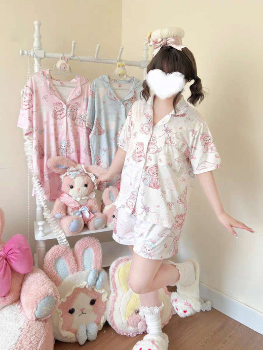 🌙🧸 "Snuggle Parade" – Kawaii Pajama Set 🧸🌙