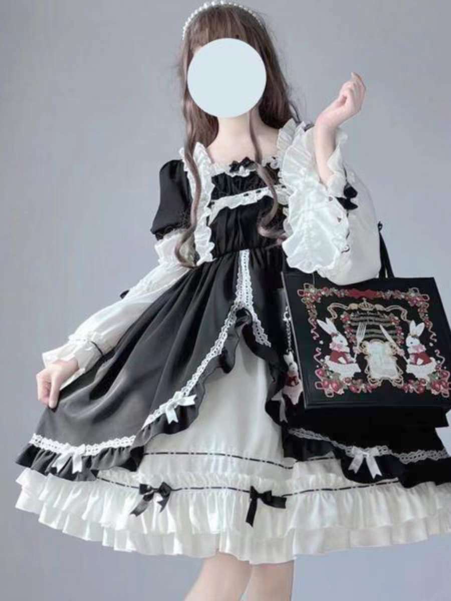 🖤🍰 "Monochrome Waltz" – Classic Gothic Lolita Dress 🍰🖤